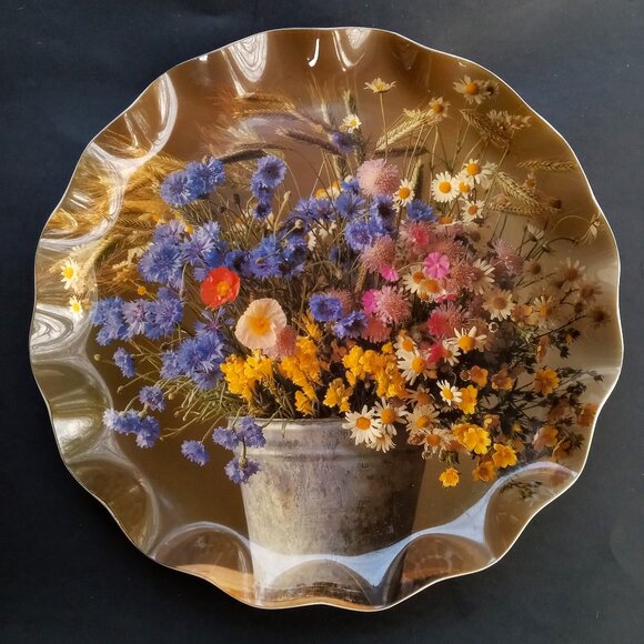 MCM Fab Ware Wildflowers Design 13.5" Diameter Ruffled Edge Retro Tray Canada - Picture 1 of 8